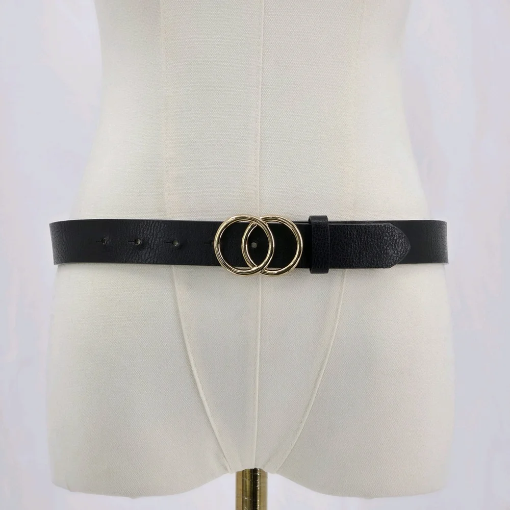 Minimalist ALDO Lilywynd Black Double Ring Belt Women’s Small 29-33in Gold...